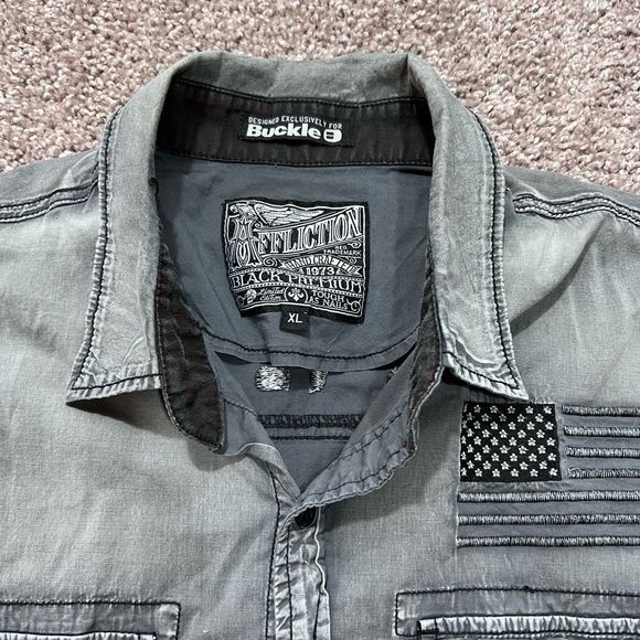 Affliction Black Premium Eagle Wing Button Stretch Shirt Mens Size XL Graphite - Picture 3 of 9